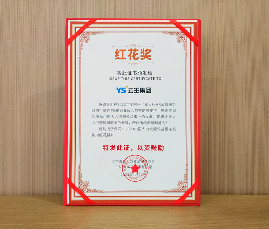 喜报！304am永利集团官网集团荣获2023中国人力资源公益服务机构“红花奖”